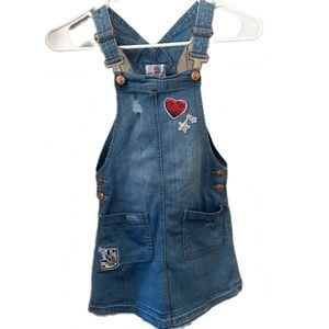 Justice Overall Denim Dress sz 8. Super cute decals, great back to school outfit